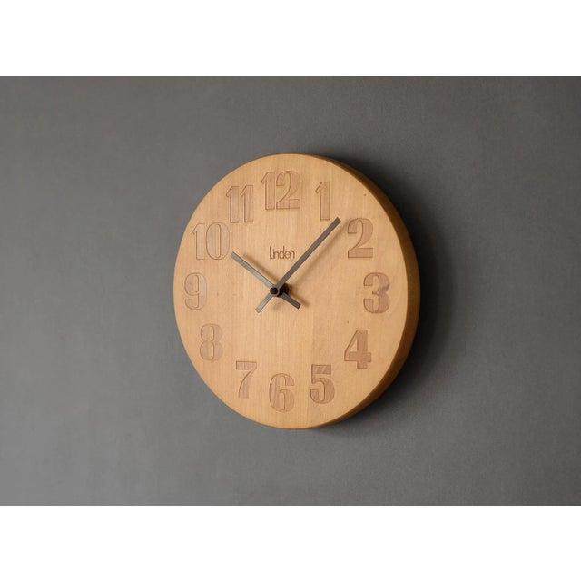 Vintage 1970s Danish Modern Linden Round Wooden Clock For Sale - Image 4 of 7