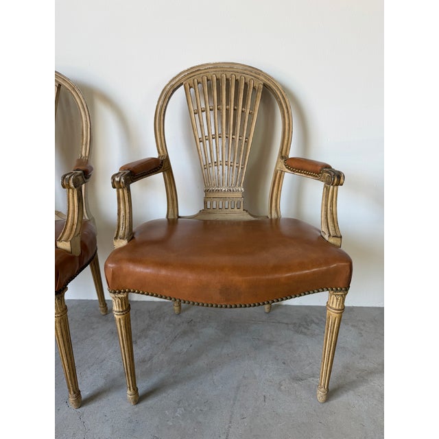 Hollywood Regency Maison Jansen Louis XVI Style Balloon Back Arm Chairs - A Pair For Sale - Image 4 of 12