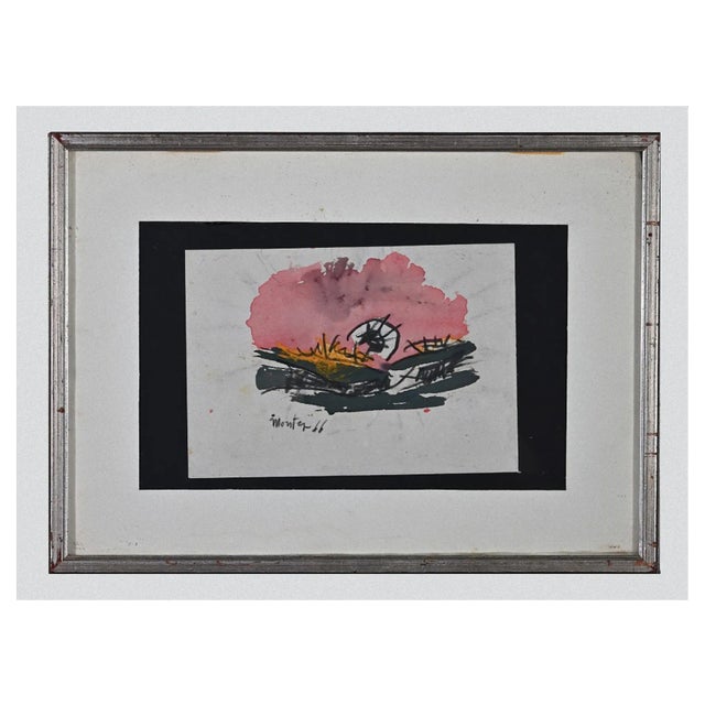 Carlo Montesi, Pink Composition, Original Watercolor, 1966 For Sale