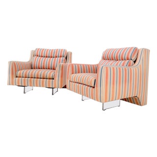 Pair Mid Century Modern Lucite Base Floating Lounge Club Chairs For Sale