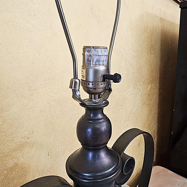 Ceramic Ashley Gavivi Style Crackle-Glaze Ceramic Urn & Bronze Scroll Table Lamp For Sale - Image 7 of 18
