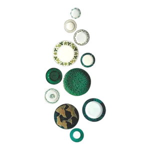 Green and White Mid-Century Wall Plate Curation - Group of 11