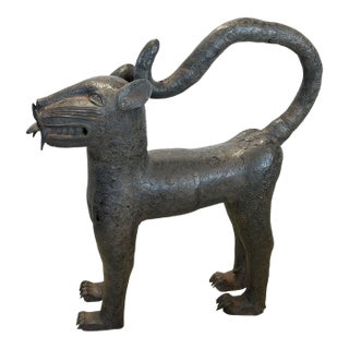 Vintage Large Benin Bronze Sculpture of a Leopard 31 " H Nigeria For Sale