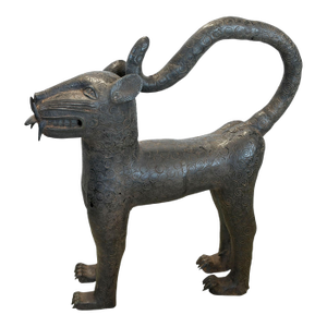 Vintage Large Benin Bronze Sculpture of a Leopard 31 " H Nigeria