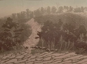 1985 "A Different Road” Landscape Linocut on Handmade Paper by Teri Malo