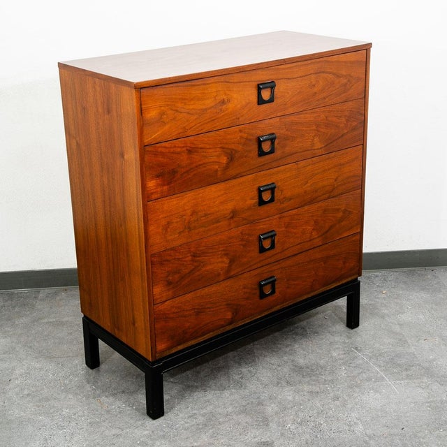 Mid Century Modern Highboy Dresser Dixie 5 Drawer Vintage Walnut Danish Drexel For Sale - Image 9 of 12