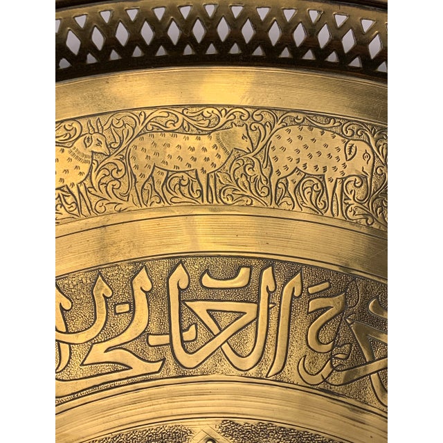 Early 20th Century Antique 23" Round Brass Tray With Arabic Calligraphy Writing For Sale - Image 5 of 12