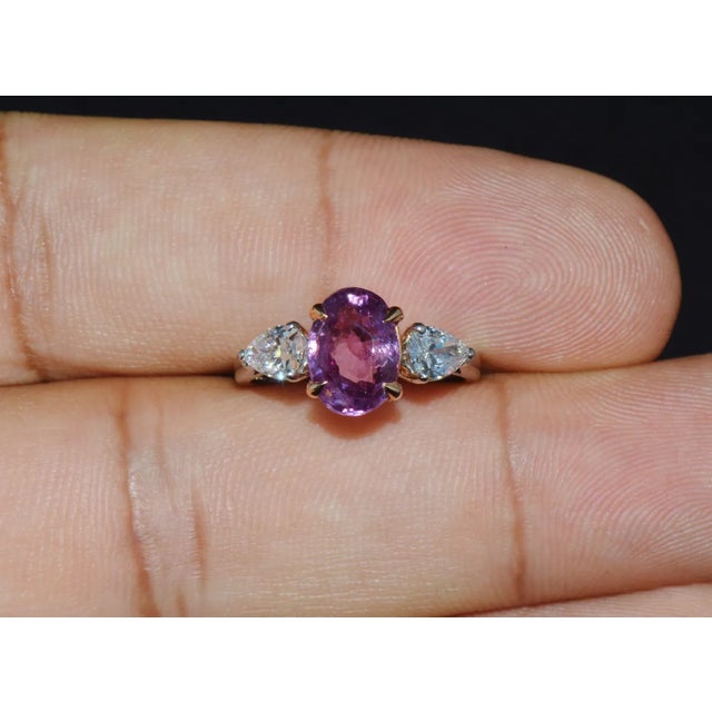 Early 21st Century GIA Natural 3.88CTS VVS D Diamond Pink Sapphire Platinum 18K Gold Engagement Ring, size 6.25 For Sale - Image 5 of 9