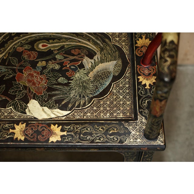 Set of Chinese Ming Style Lacquered & Painted Armchairs, 1900s For Sale - Image 17 of 18