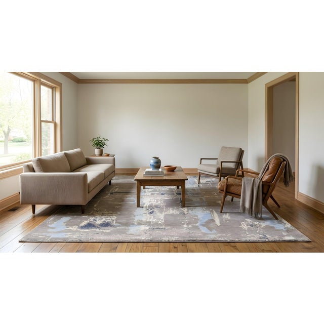 8x10 Clara Stylish Gray Abstract Hand Knotted Wool Rug For Sale In New York - Image 6 of 11