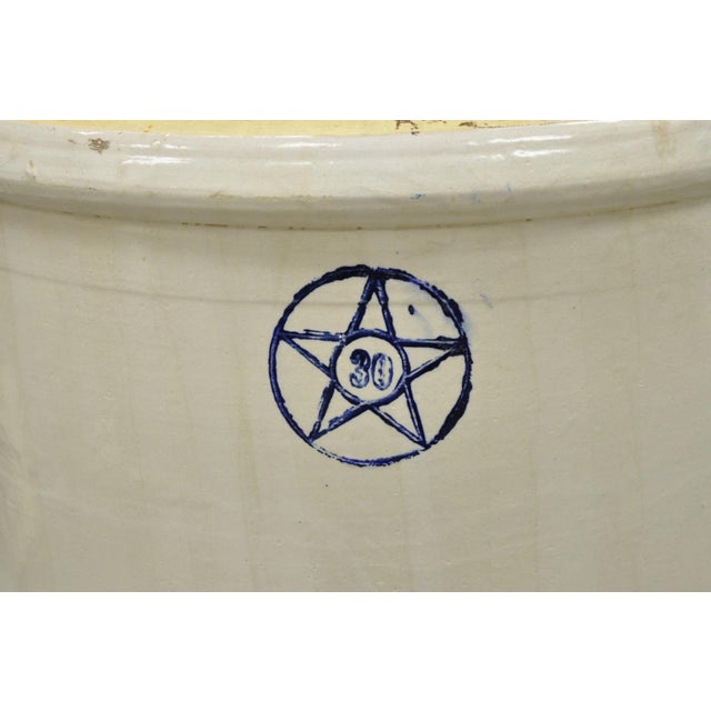 Antique 30 Gallon Cobalt Blue Star Stoneware Glazed Farmhouse Crock Pot For Sale - Image 4 of 18