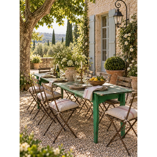 Farmhouse Antique Green Wooden Folding Table 8 Ft For Sale - Image 3 of 18