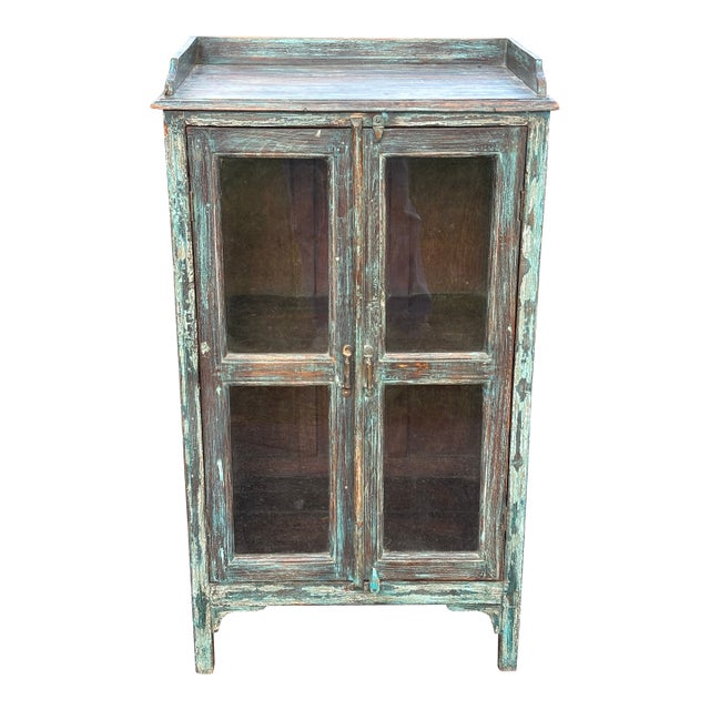 Early 20th Century. Artisan Painted Two Door Display Cabinet For Sale