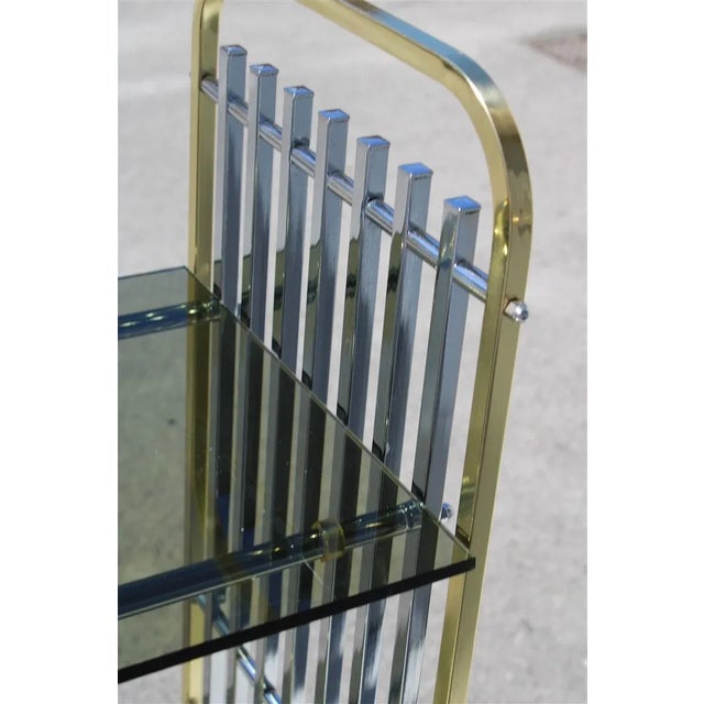 Italian Shelf in Chromed Metal, Brass & Glass, 1970s For Sale - Image 6 of 12
