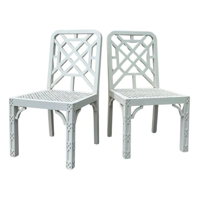 Chinese Chippendale Style Fretwork Armchairs, Pair For Sale