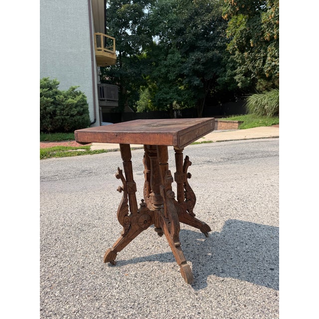 Antique Victorian Barn House Carved Wood Table For Sale - Image 9 of 9