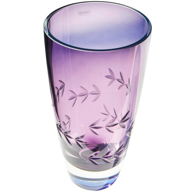 Mid-Century Modern Vintage Handcrafted Polish Purple Amethyst Crystal-Cut Vase For Sale - Image 3 of 7