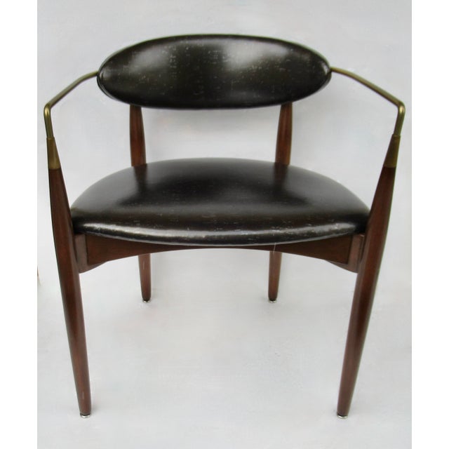 C. .1950's;: Original Dan Johnson, "Viscount," Arm/Lounge/Accent chair in a lovely carved walnut wood, with brass details...