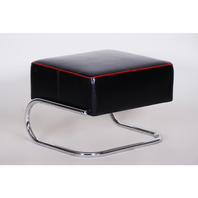 Metal Bauhaus Stool in Leather and Chrome-Plated Steel from R. Slezák, Czech, 1930s For Sale - Image 7 of 10