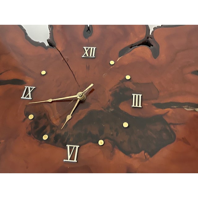 Contemporary 20 Th C Gorgeous Red Wood Slab Wall Clock For Sale - Image 3 of 5