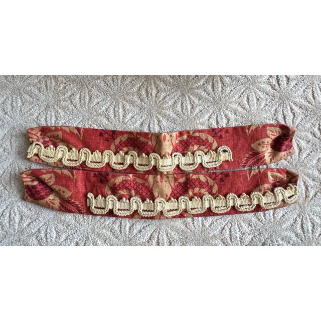 Brick Red Custom Interlined Linen Damask Pinch Pleat Drapery Panels – Red & Gold, 68 X 94 Pair,Tiebacks For Sale - Image 8 of 11