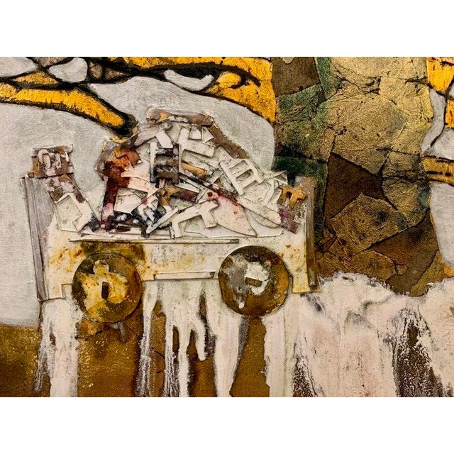 2010s Andrea Stella "The Cart of Dreams" Gold Leaf Oil Mixed Media Painting, Figurative, Italian Contemporary Art, 2010 For Sale - Image 5 of 8