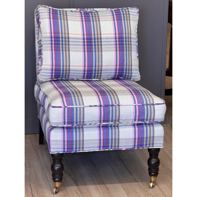 Wood Vintage Pair of Custom-Upholstered English-Style Slipper Chairs For Sale - Image 7 of 10