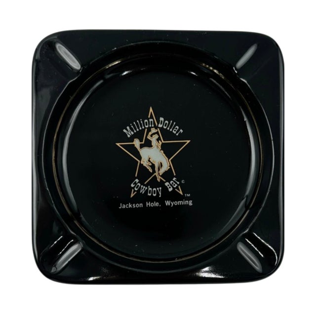 Vintage Million Dollar Cowboy Bar Jackson Hole, Wyoming Black Ceramic Ashtray For Sale - Image 4 of 9