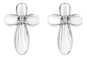 .925 Sterling Silver Prong Set Diamond Accent Floral Cross Stud Earring