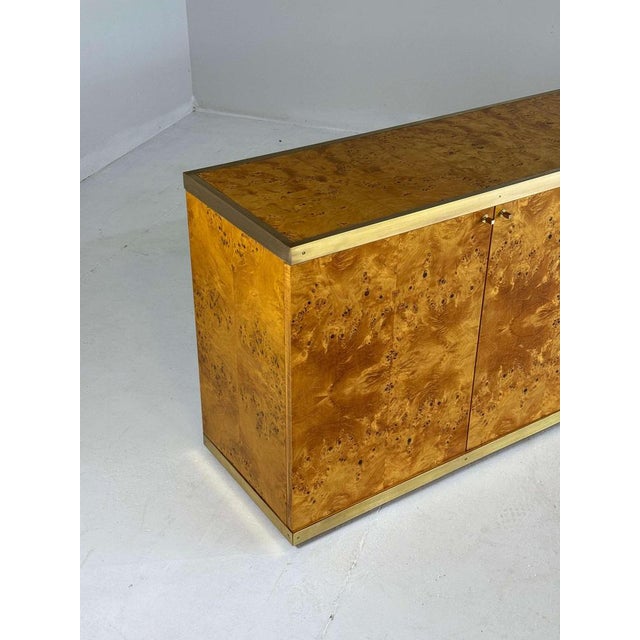 Lacquered Burlwood and Brass Credenza, 1970s For Sale - Image 6 of 16