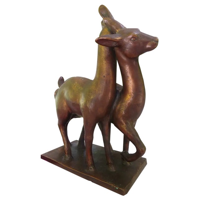 Art Deco Deer Figurine in Ceramic and Copper, 1920 For Sale