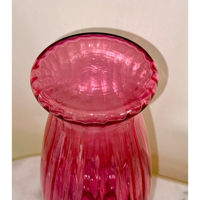 Pink Contemporary Ribbed Cranberry Pink Glass Vase - 16 Inches Tall For Sale - Image 8 of 10