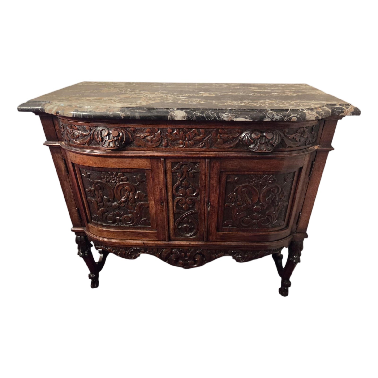 Antique Italian Renaissance Revival Walnut Marble Top Commode Sideboard ...