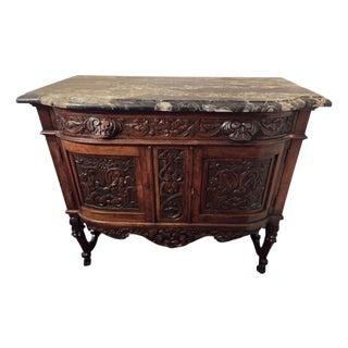 Antique Italian Renaissance Revival Walnut Marble Top Commode Sideboard Cabinet For Sale