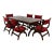 Custom Vintage 1960s Mid Century Modern Marlau of Madrid Glass Top Dining Table With 6 Red Velvet Curule Style Dining Chairs For Sale