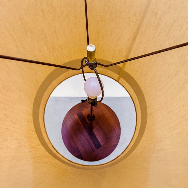 Mid Century Modern Sculpted Walnut & Brass Floor Lamp With Cocktail Table For Sale - Image 10 of 14