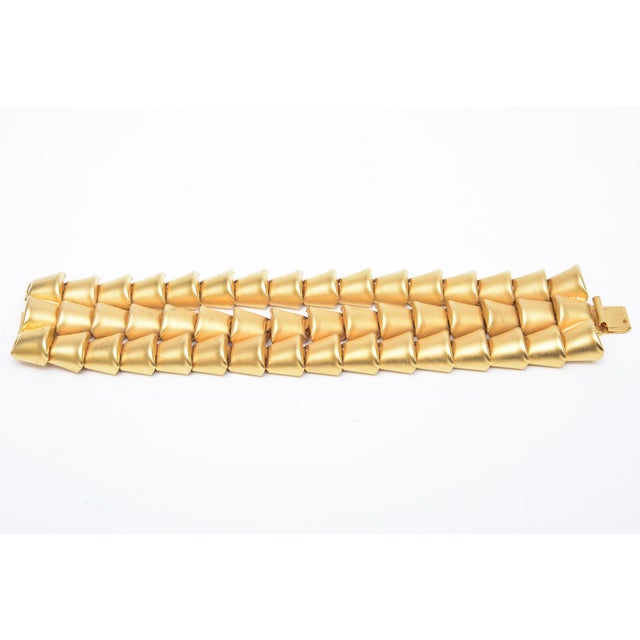 Modern Vintage Sculptural Gold Plated 3 Row Cuff Bracelet by Marcy Feld, 1980's For Sale - Image 3 of 10