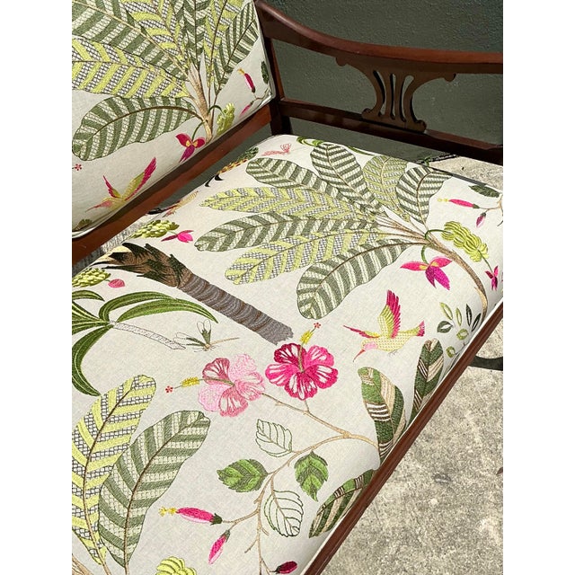 Vintage Carved Wood Settee With Embroidered Botanical Upholstery For Sale - Image 10 of 12