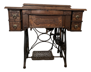 Antique 1903 'New Home' Treadle Sewing Machine Series B in Oak Cabinet Working Condition