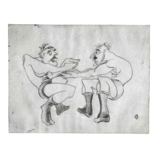 1930s Wrestlers Etching by Barnard For Sale