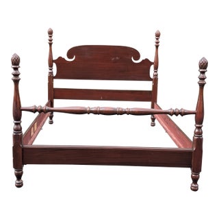 1950s Mid Century Colonial Full Size Pineapple Four Post Bedframe For Sale