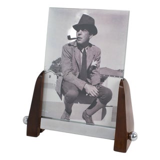 Art Deco Machine Age Chrome and Wood Picture Frame For Sale