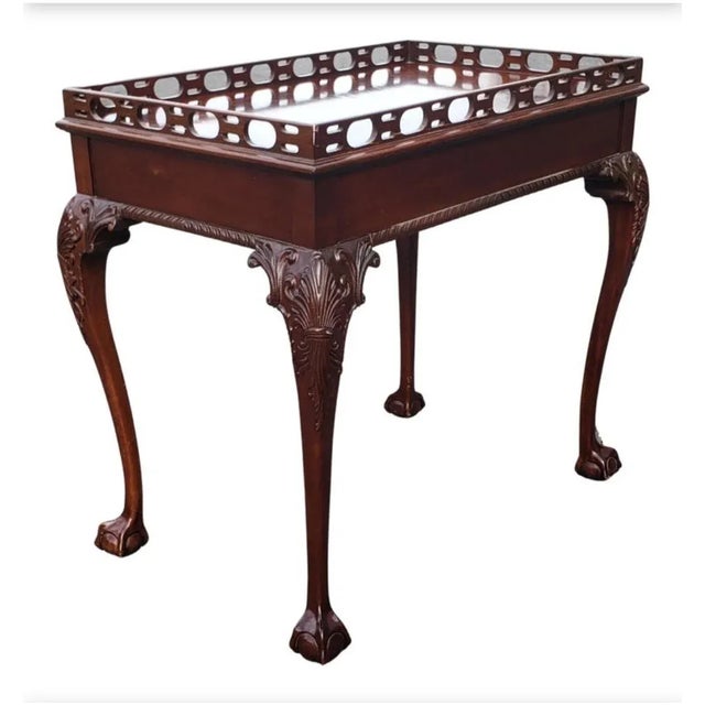 Brown Chippendale Flame Mahogany Ball & Claw Tea Table With Pierced Gallery For Sale - Image 8 of 10