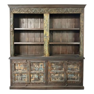 1970s Door & Carvings Repurposed Farmhouse Style 96" Tall Bookcase Cabinet For Sale