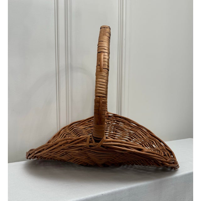 Wood Rustic European Woven Wicker Handle Large Gathering Basket For Sale - Image 7 of 12