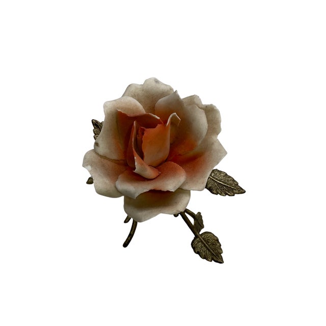 Set of 3 Vintage Capodimonte Porcelain Rose Sculptures & Candle Holder, Italy For Sale - Image 6 of 10