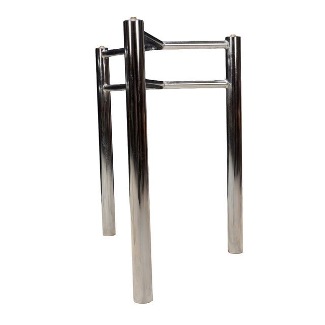 Metal Modernist Chrome Glass Dining Table Bases, Set of 2 – Architectural 1970s Style For Sale - Image 7 of 16