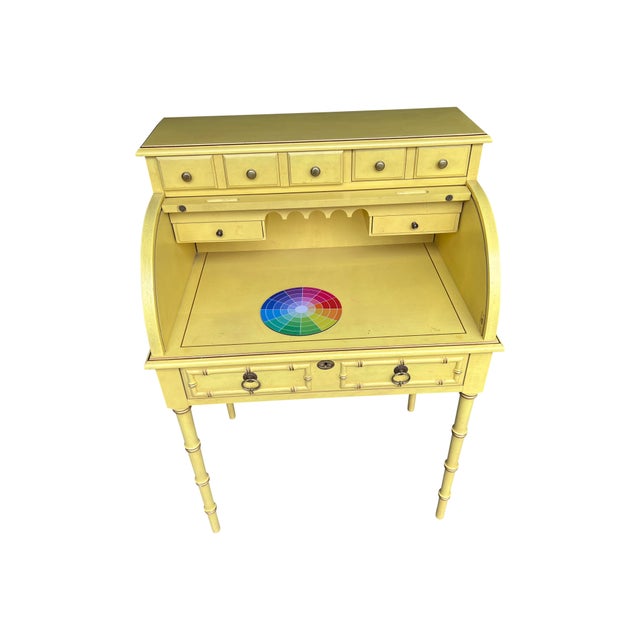 Mid 20th Century Yellow Faux Bamboo Rolltop Desk Jasper Co