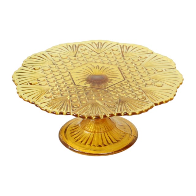 Art Deco Amber Cake Stand in Depression Glass For Sale - Image 4 of 16