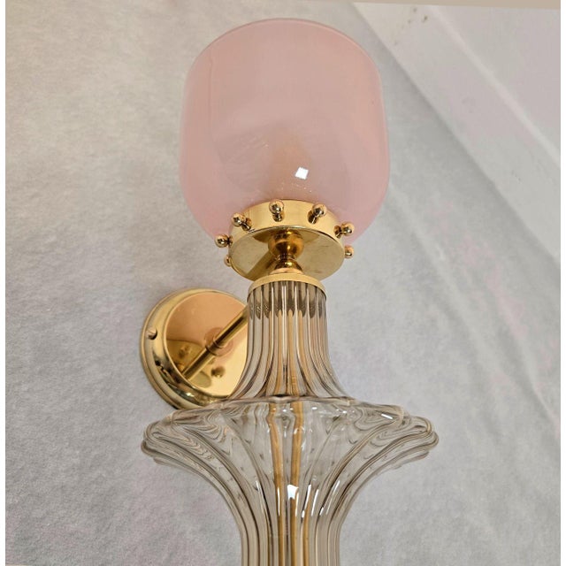 Metal 1990s Pair of Pink and Beige Murano Glass Sconces For Sale - Image 7 of 12